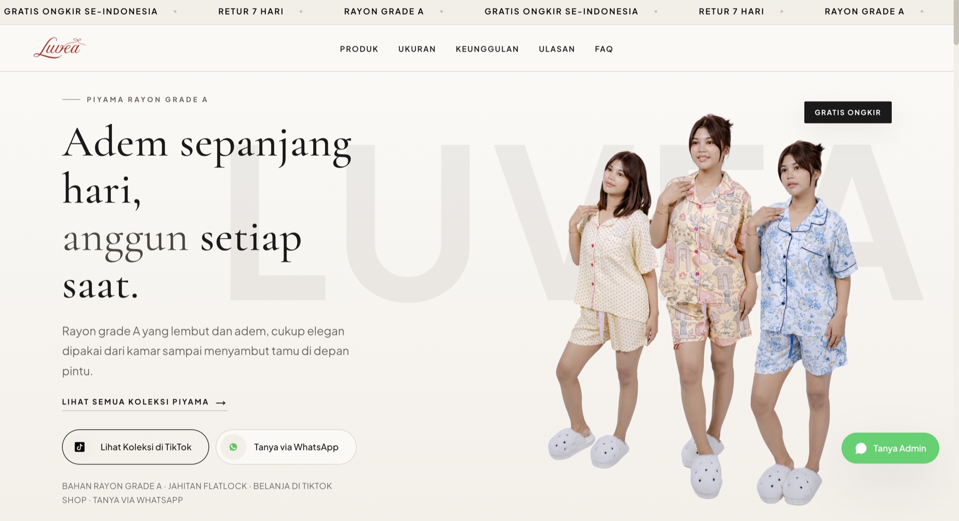 Luvea website landing page