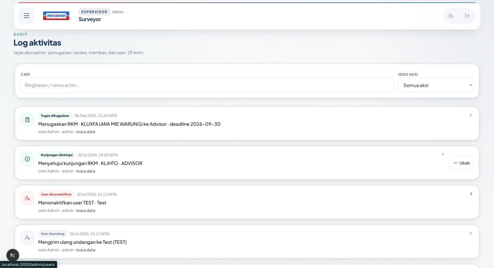 Administrative audit log