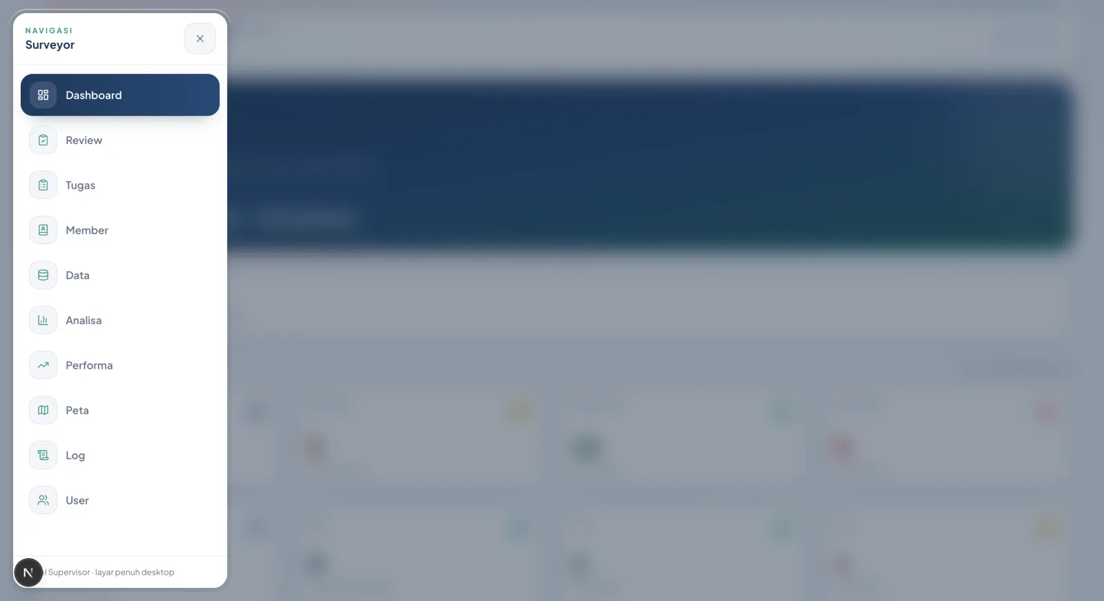 Surveyor web admin navigation