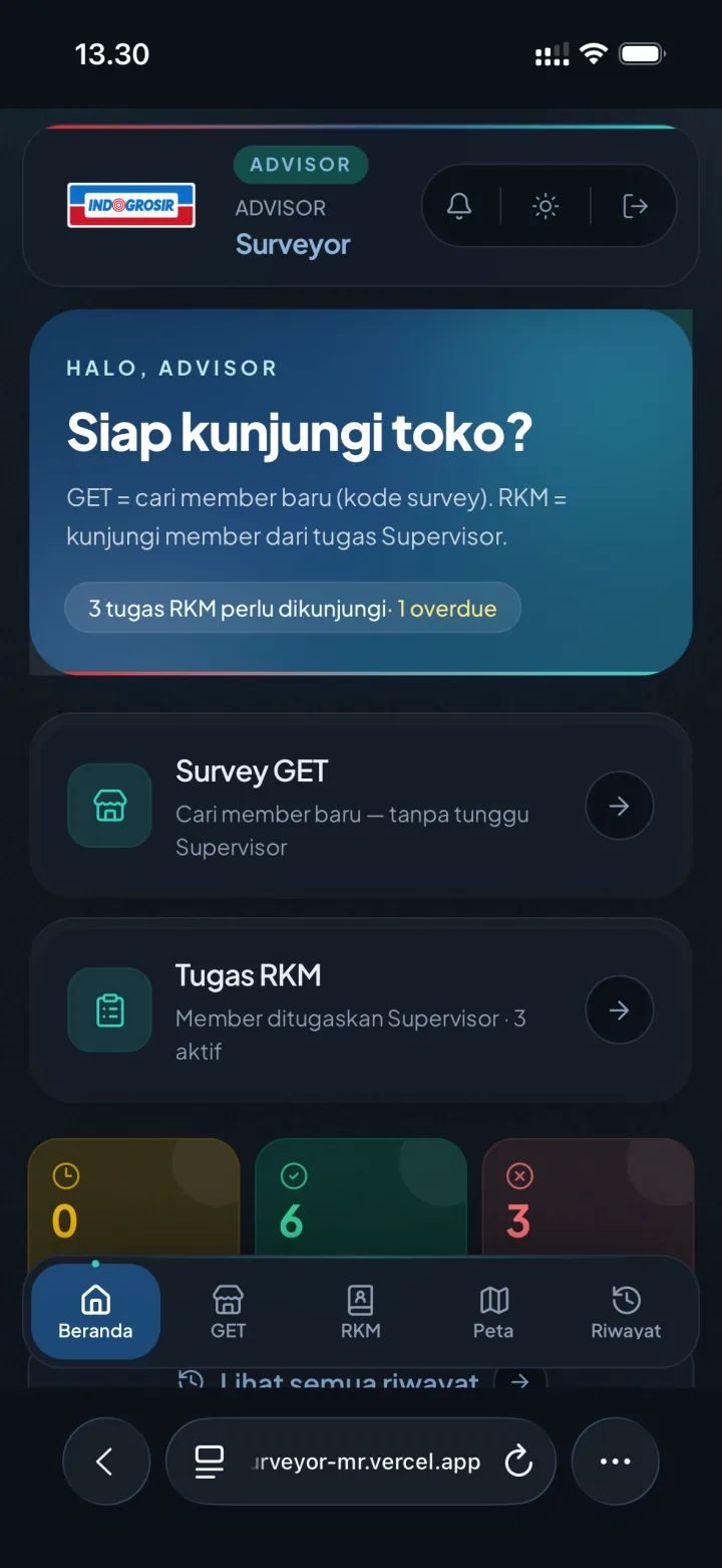 Advisor mobile home screen